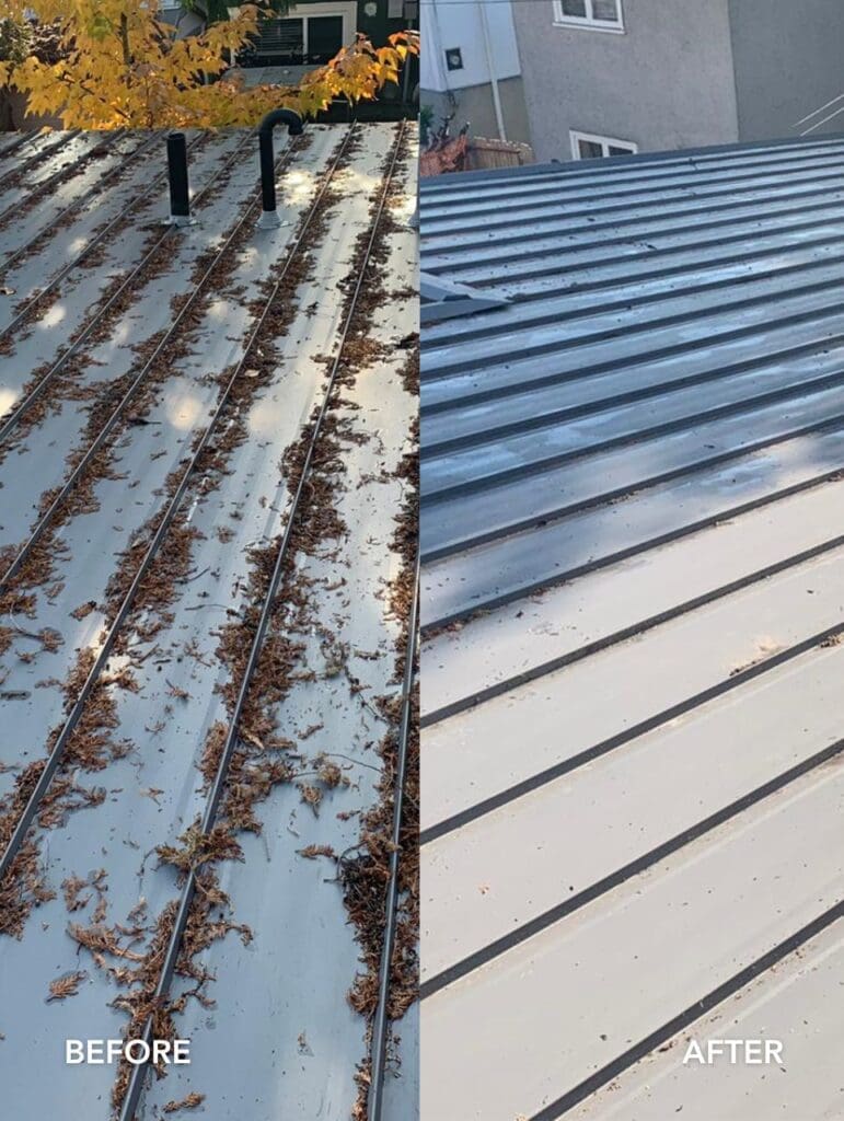 metal roof blowing and cleaning In Vancouver before and after