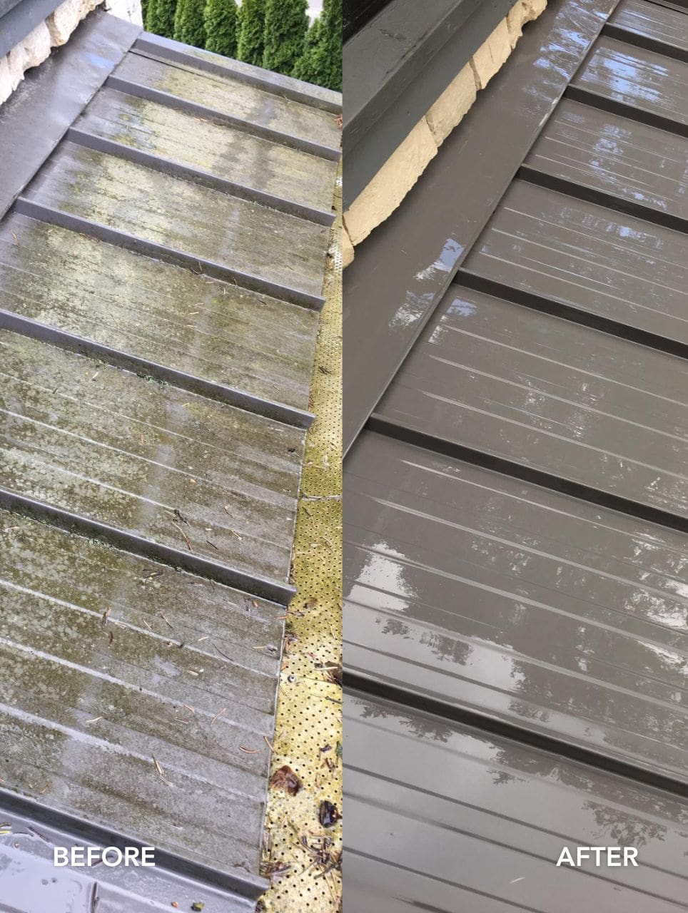 metal roof cleaning service before and after