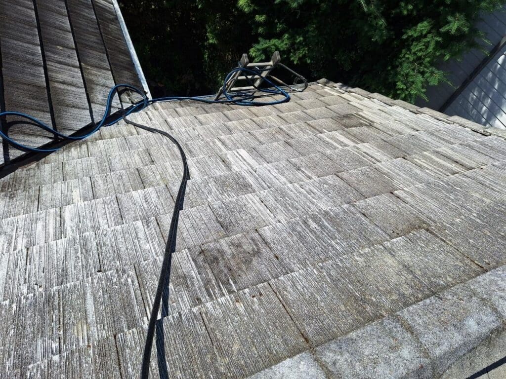 Ladder shot with roof in background